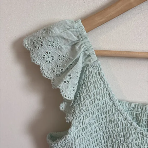 Poof‎ New York Shirt Womens Sz M Mint Green Cottage Ruffle Eyelet Top Blouse - Image 6