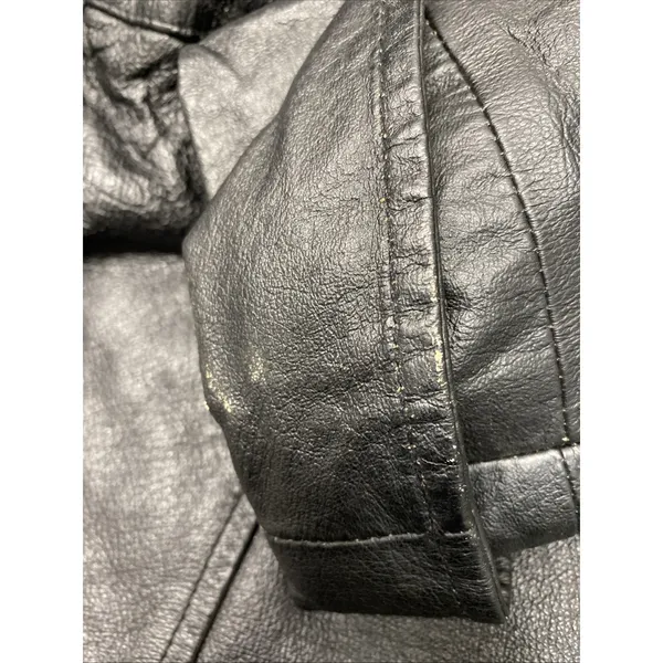 Phase Two Black Leather Jacket Womens Medium Full Zip Pockets - Image 9