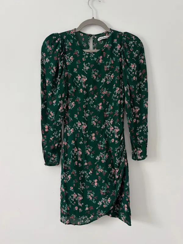 Reformation Juni Long Sleeve Emerald Green Floral Mini Dress Boho Cottage Core 2 - Image 2