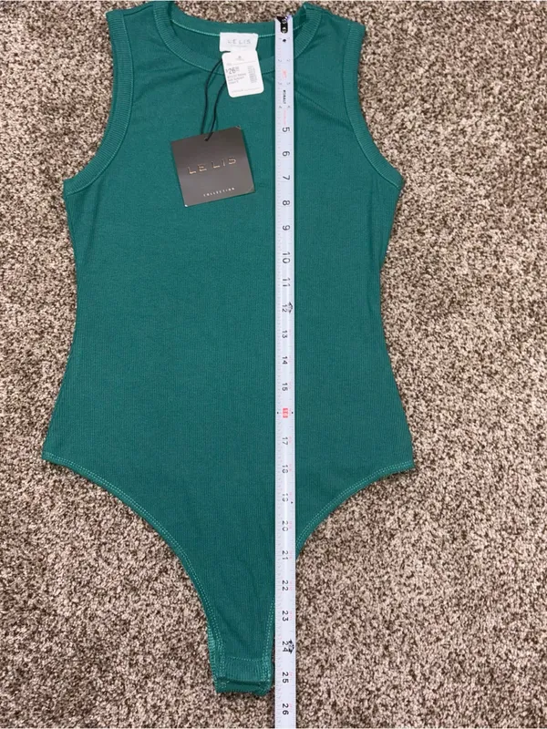 LE LIS Boutique Women’s Green Ribbed One-Piece Bodysuit NWT - Image 5