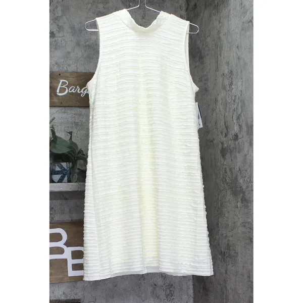 NWT Signature By Robbie Bee Neck Textured Cocktail Shift Dress Cream Offwhite L - Image 4