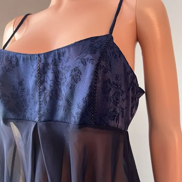 Victoria’s Secret Navy Rose Pattern Satin MEDIUM Lingerie Adjustable Straps #15 - Image 5