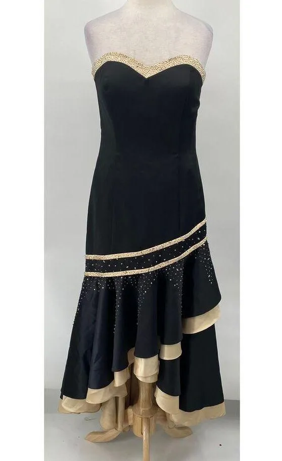 Vintage Y2k Camille La Vie Gown Beaded Strapless Satin Sweetheart Black Beige 10 - Image 3