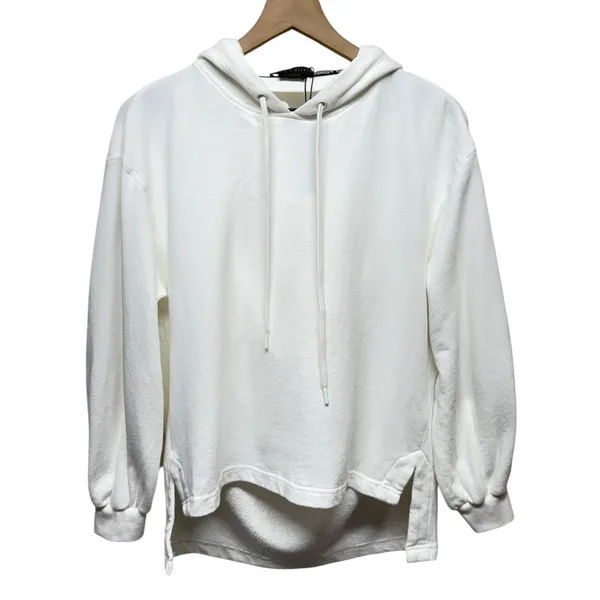 Alice + Olivia Elaine Hoodie Sz S Open Cowl Back French Terry‎ White Sweatshirt - Image 3