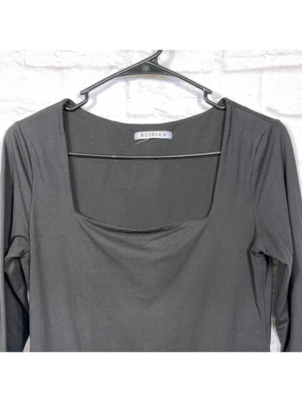 REORIA Medium Black Long Sleeve Bodysuit - Image 2