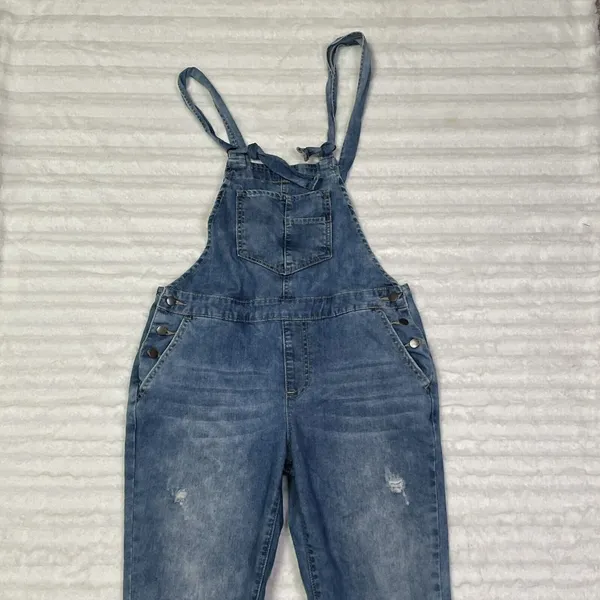 Forever 21 Overalls Size 26 or‎ Small Medium Wash Distressed Denim - Image 7