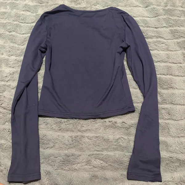 Navy Blue Long Sleeve Stretch Tee Women’s Small Fitted Basic Top Purple - Image 2