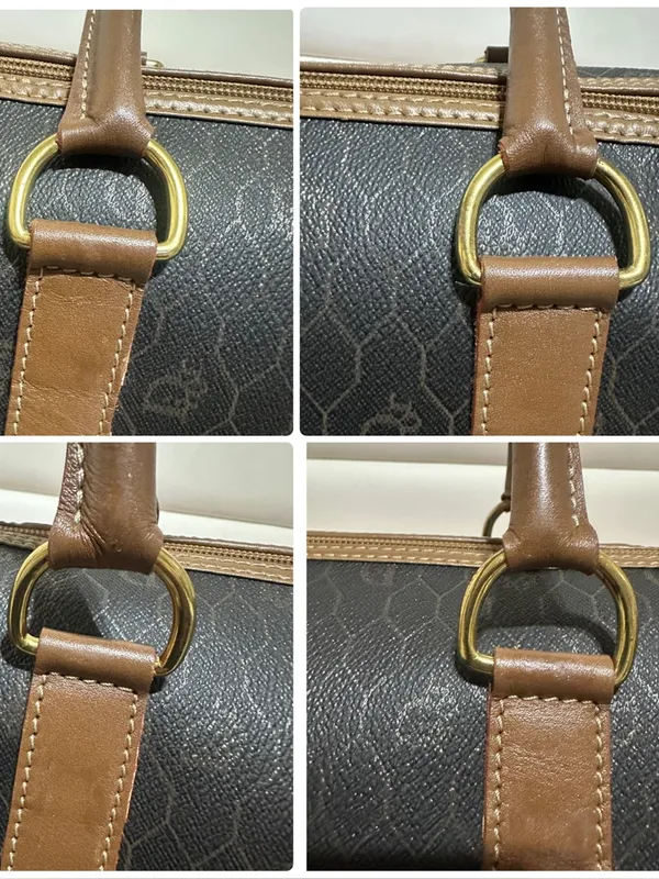 Christian Dion PVC Brown Monogram Travel Duffle Bag with Leather Trim - Image 9