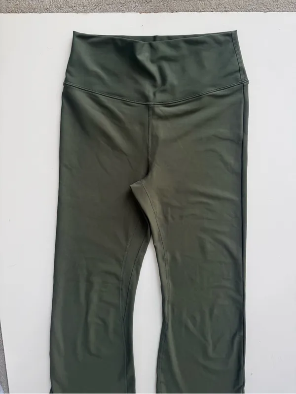 Abercrombie & Fitch YPB sculptLUX Split Hem-Flare Olive Green Leggings Size L - Image 3