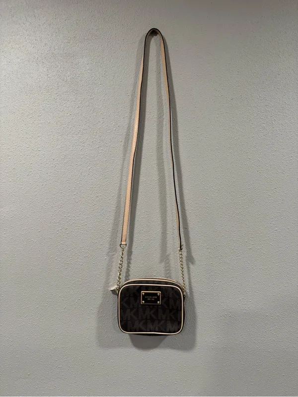 Michael Kors Brown Monogram Crossbody with Tan Trim - Image 11