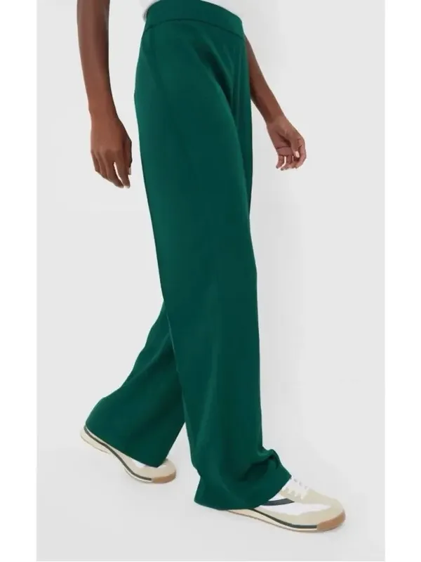 Tuckernuck • Erin Pants wide leg Deep Green dark trouser flat front satin twill - Image 7
