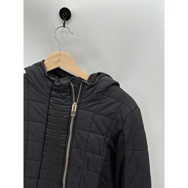 Marc New York Jacket Womens Medium Black Faux Leather‎ Quilted Hooded Zip B16 - Image 5