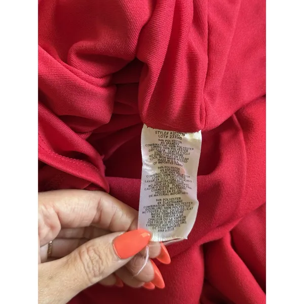 Betsy & Adam Jordan Cape Sleeve Crepe Sheath Midi Dress Size 12 Red Cocktail - Image 5