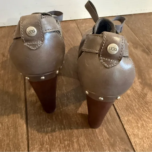 UGG Celestina‎ Grey Leather Platform Women Mule Heels Size 7 - Image 6
