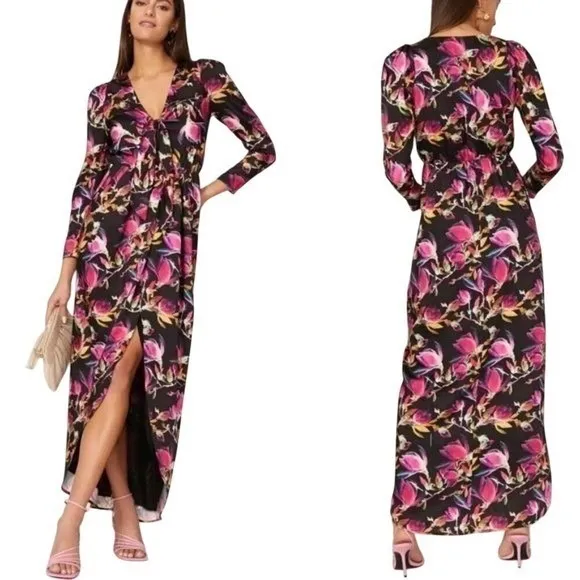 DELFI Collective Floral Ruched Maxi‎ Dress Front Slit Small Wedding Guest - Image 12