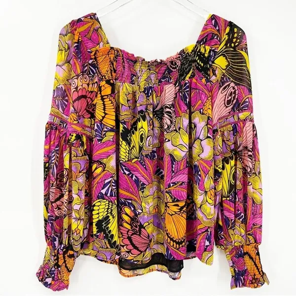 NEW Anthropologie x Alexandra Farmer Puff Sleeve Floral Popover Blouse S Cottage - Image 3