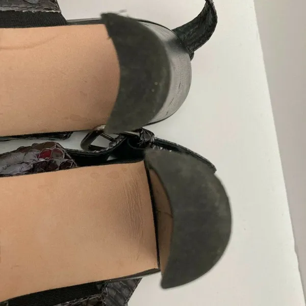 Stuart Weitzman Sz 8.5 Dark Gray‎ Snakeskin Leather Slingback Heels Python Pumps - Image 8