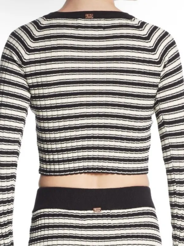 For Love and Lemons Knitz Cropped Striped Sweater Size Small - Image 2