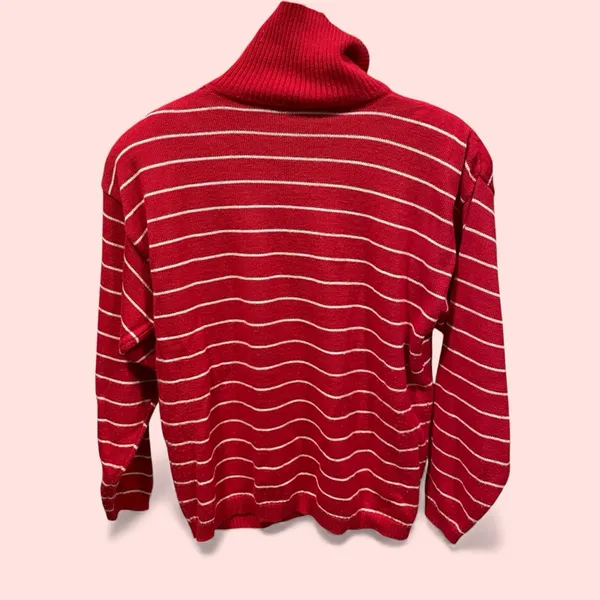 Cute vintage 80’s Chaus striped red white turtleneck sweater wool blend crested - Image 4