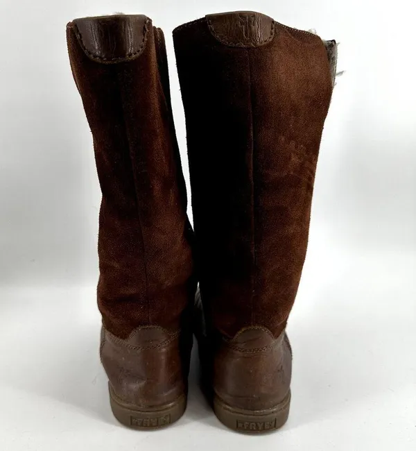 Frye Gemma Tall Shearling Boots Suede Leather Shearling Winter Snow Brown 6.5M - Image 6