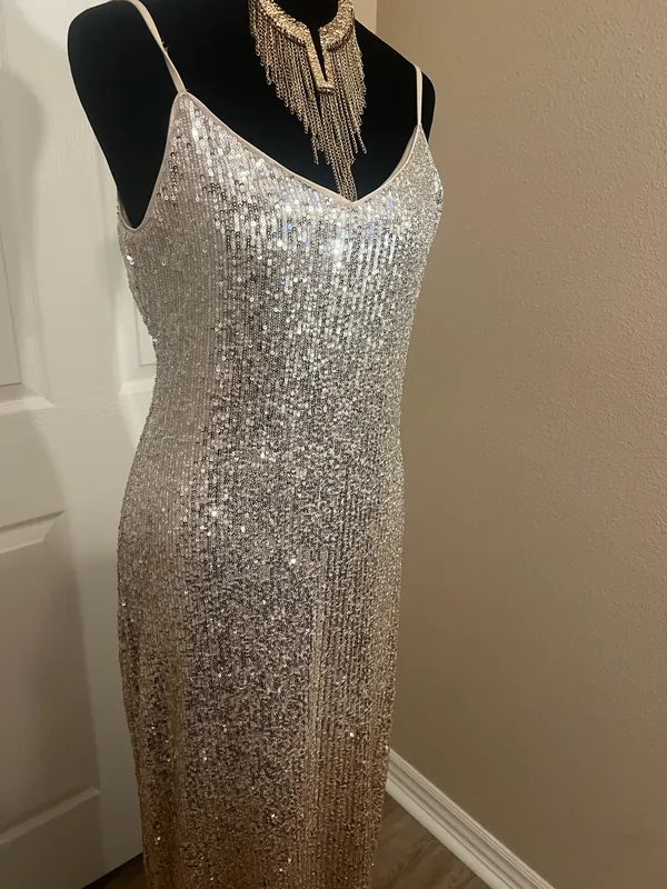 Silver gold ombré cocktail evening dress - Image 7