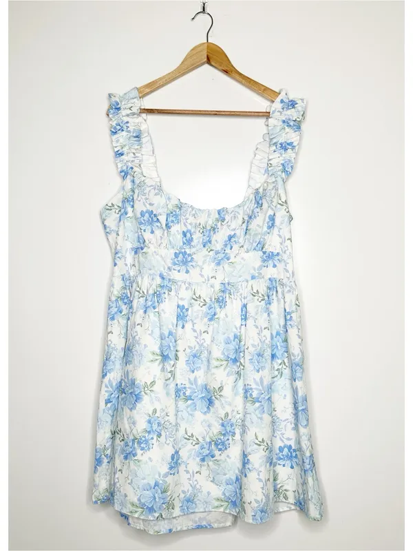 ARULA Alexa Blue Floral Bow Back Ruffle Mini Dress Size 2X - Image 3