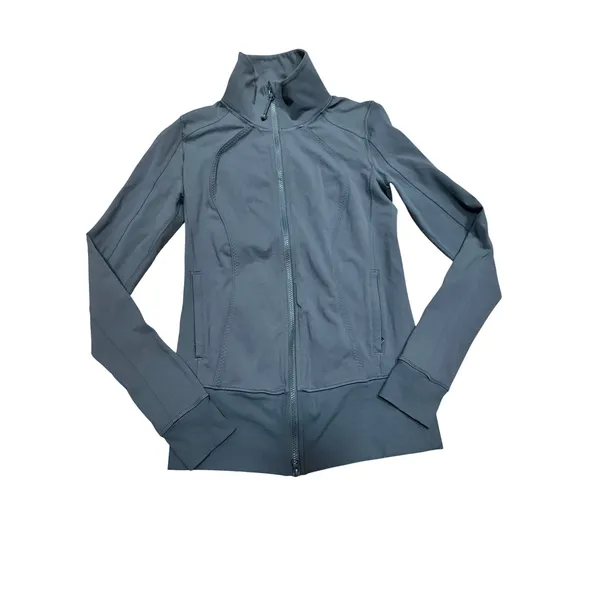 Lululemon Nice Asana Jacket Brushed Soot Light Grey Full Zip Thumbholes Size 8 - Image 3