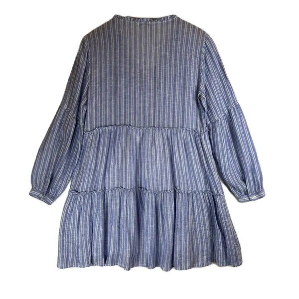 Rails Everly Ludlow Stripe Tiered Linen‎ Blend Mini Dress Blue White Small - Image 2