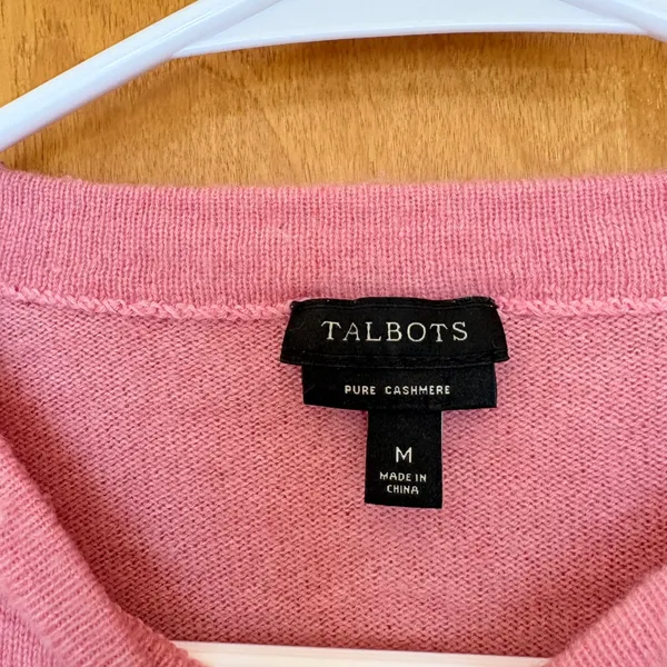Talbots Cashmere Sweater Womens Medium Pink 3/4 Sleeve Crewneck‎ Pullover - Image 3