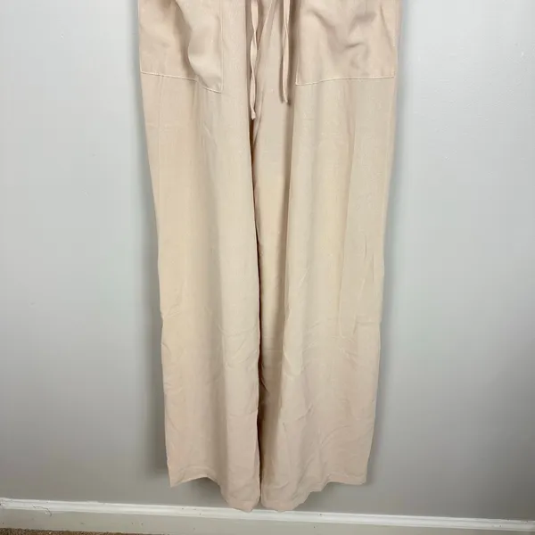 Cupshe Neutral Tie Waist Wide-leg Jumpsuit Beige Semi-sheer Size Large NWT - Image 8