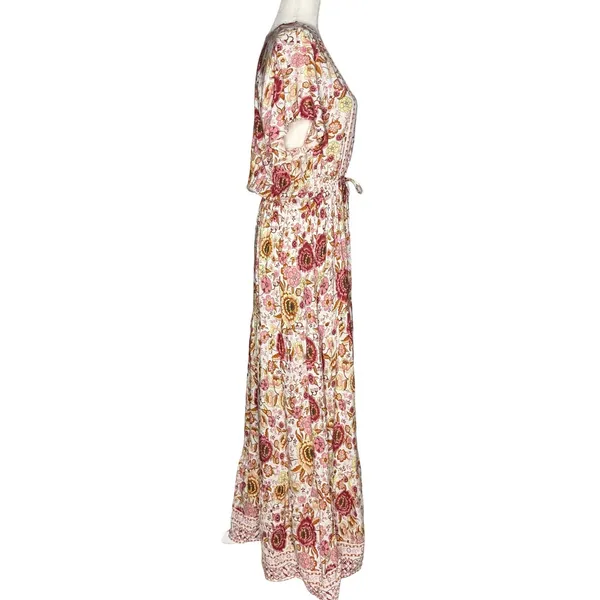 Vivimos Floral Maxi Dress L Prairie Flowy Relaxed Romantic Henley Elastic Waist - Image 8
