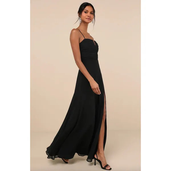 Lulus Sweeney Black Sleeveless Maxi Dress Side lit Chiffon Formal XL NWT - Image 3