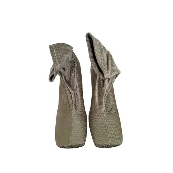 Topshop Olive Green Plissé Square Toe Sock Ankle Boots Stiletto Heel Size‎ 6.5US - Image 5