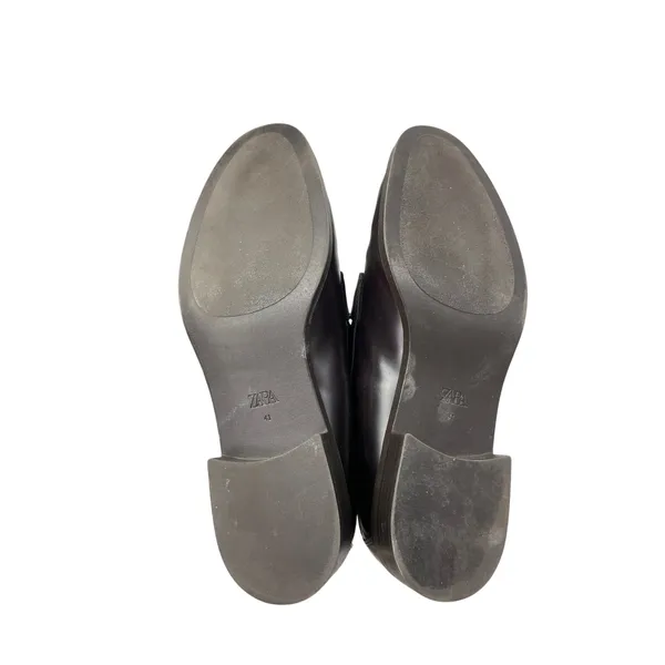 Zara Women's Brown Leather Chain Link Almond Toe Slip On Loafers Shoes Size 10.5 - Image 4