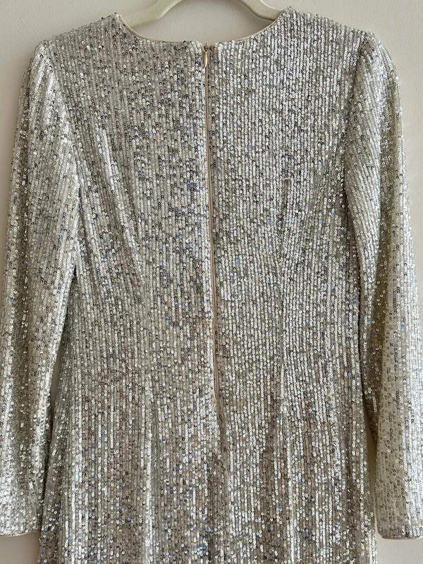 Eliza J Silver Long Sleeve Sequin Mini Dress, Party Cocktail Holiday, Size 4 - Image 15