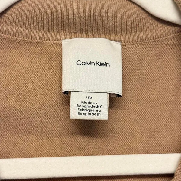 Calvin Klein Womens Camel Tan 100% Cotton Long Sleeve Polo Sweater Large - Image 4