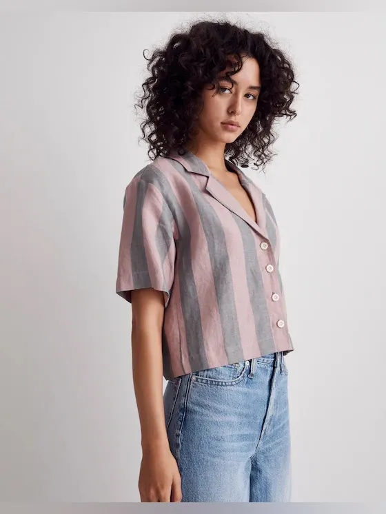 Madewell 100% Linen Resort Shirt in Springy Stripe Size Small - Image 2
