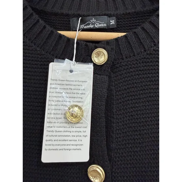Trendy Queen Black Knit Button Down Sweater Vest Gold Buttons Preppy Medium - Image 7