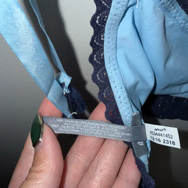 NWOT Aerie Blue Scalloped Trim Double Shoulder-Tie Straps w/ Tassels Bralette XS - Image 6