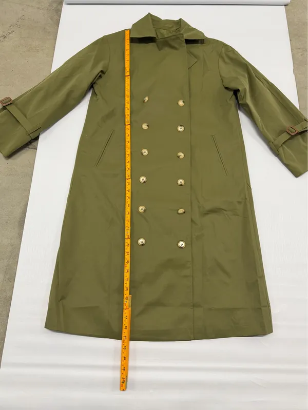 Army Green Double Breasted Trench Coat Longline Jacket H9B641 Size M - Image 6