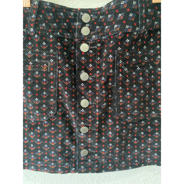 Free People Black Print Corduroy Mini Skirt Size 29 Boho Preppy - Image 2