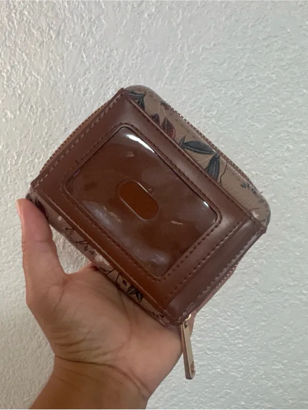 Floral Zip Card Wallet in Tan and Brown - Image 2