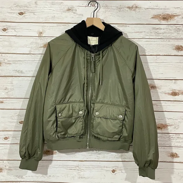 Aeropostale Hooded Bomber Jacket - Green - Large - Image 14