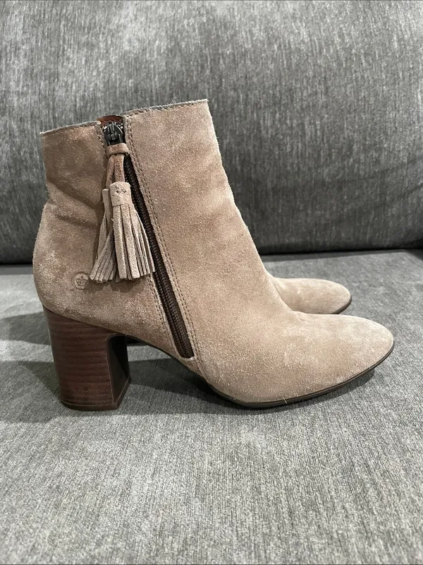 Born Bootie Tassel Taupe Suede Leather Boots Size 8.5 - Image 4