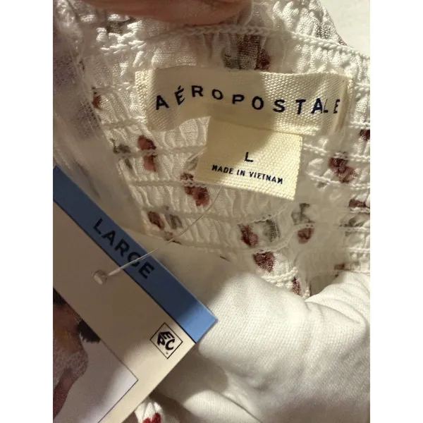 Aeropostale Mini Dress Women L Cherry Print Peasant Top Spring Fashion - Image 11