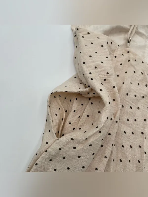Reset by Jane Ivory Black Polka Dot Cotton blend jumpsuit Strappy Wide Leg Lined - Image 7