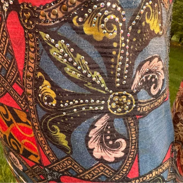 Vocal Rhinestone Embellished Mesh Top | Boho Y2K Graphic Print Long Sleeve M - Image 13