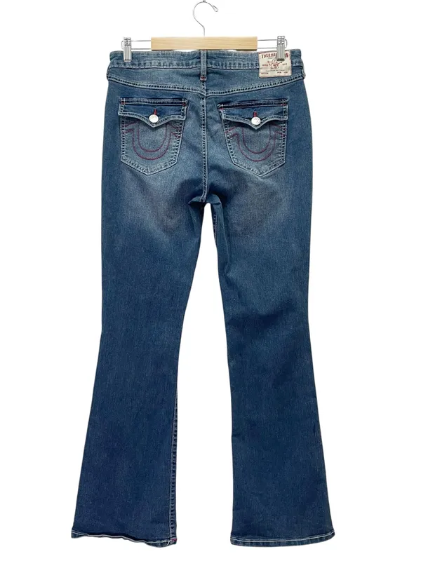 True Religion Becca Jeans Sz 31 Mid Rise Bootcut Flap Pocket Dark Wash Stretch - Image 3