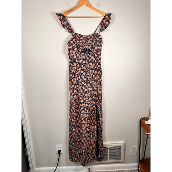 Lulus the way to love Maxi Dress Womens XS Navy Blue Floral Ruffle NJD0391 - Image 2