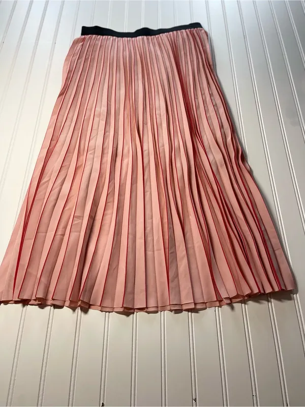 Stradivarius Pink Red Colorblock Pleated Midi Skirt Womens Large Accordion Lined - Image 2